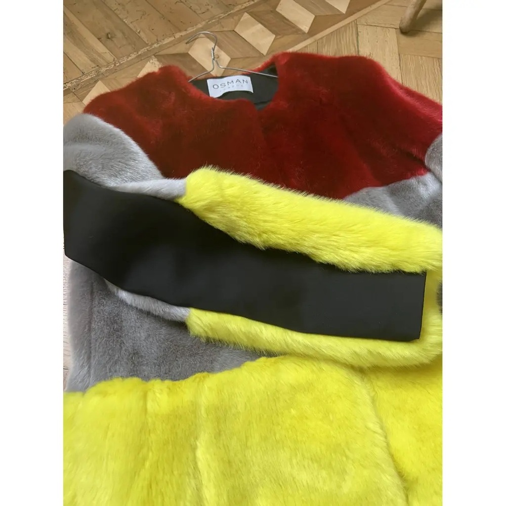 OSMAN Colorblock Teddy Coat in Red, Gray, Yellow & Blues - Picture 5 of 7